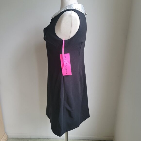 Betsey Johnson Black Peter Pan Collar Rhinestones Faux Pearls Shift Dress Size 6 - Picture 6 of 16